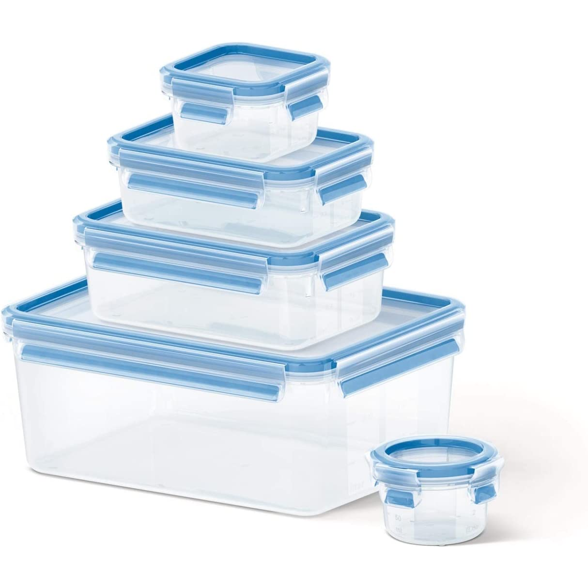 EMSA CLIP & CLOSE 508568 élelmiszertároló doboz Téglalap alakú Készlet 3,7 L Kék, Átlátszó 5 db (508568)