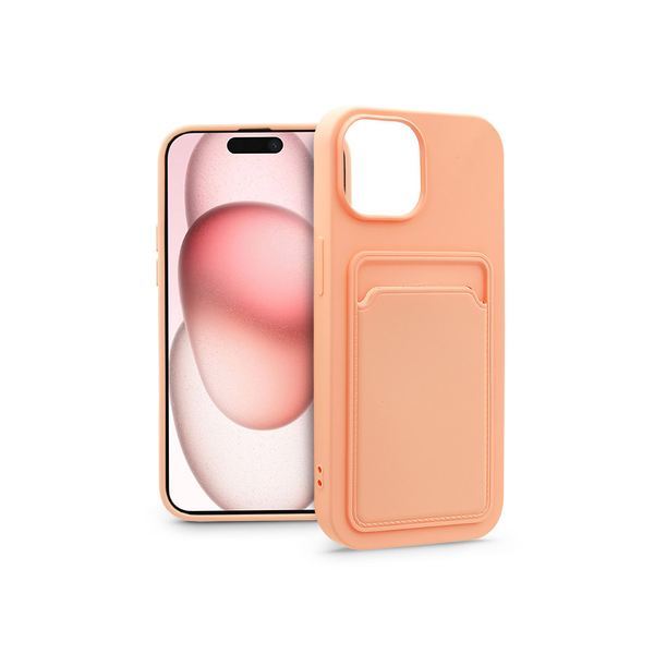 Apple iPhone 15 szilikon hátlap kártyatartóval - Card Case - pink