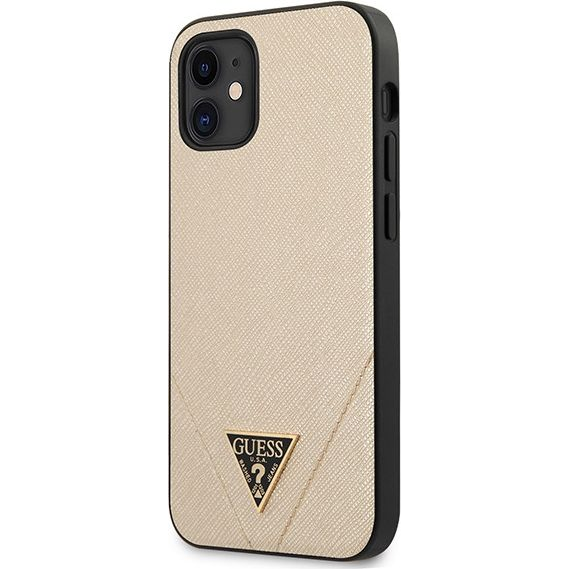 Guess Saffiano V Stitch Apple iPhone 12 mini hátlap tok, arany