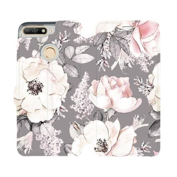 Flip mobile phone case Huawei Y6 Prime 2018 - MX06S Flowers on grey background
