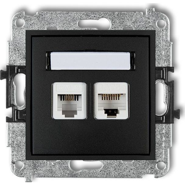 Karlik MINI Gniazdo telefoniczne RJ11 + gniazdo komputerowe RJ45 kat. 5e 8-stykowy beznarzędziowy czarny mat 12MGTK