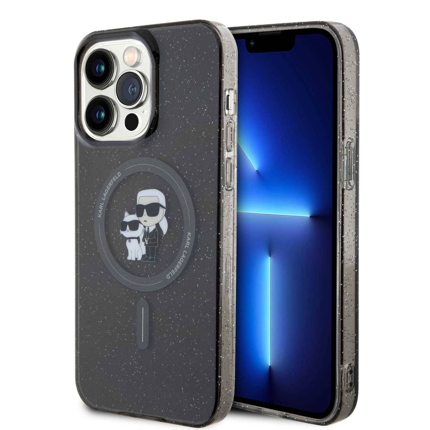 Karl Lagerfeld Karl&Choupette Glitter MagSafe Apple iPhone 15 Pro Max Tok - Fekete (KLHMP15XHGKCNOK)