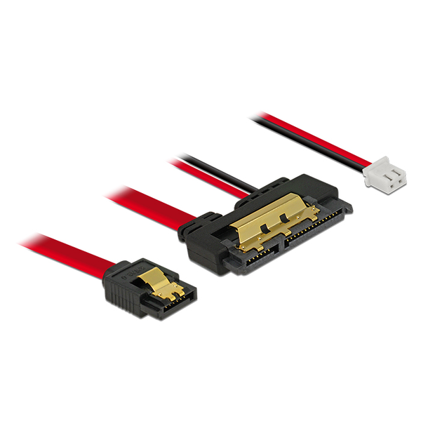 Delock SATA-kábel, 6 Gb/s, 7 tus csatlakozóhüvely + 2 tus csatlakozóhüvely > 22 tus SATA-csatlakozóh (85238)