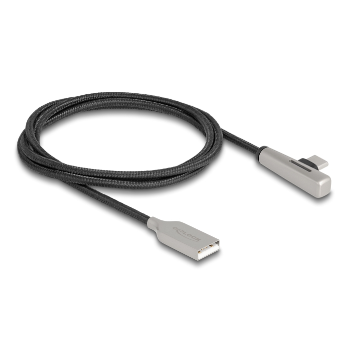 Delock Kábel USB 2.0 A-típusú apa - USB Type-C apa hajlított, LED fénnyel és gyors töltő funkcióval 60 W 1 m (80766)