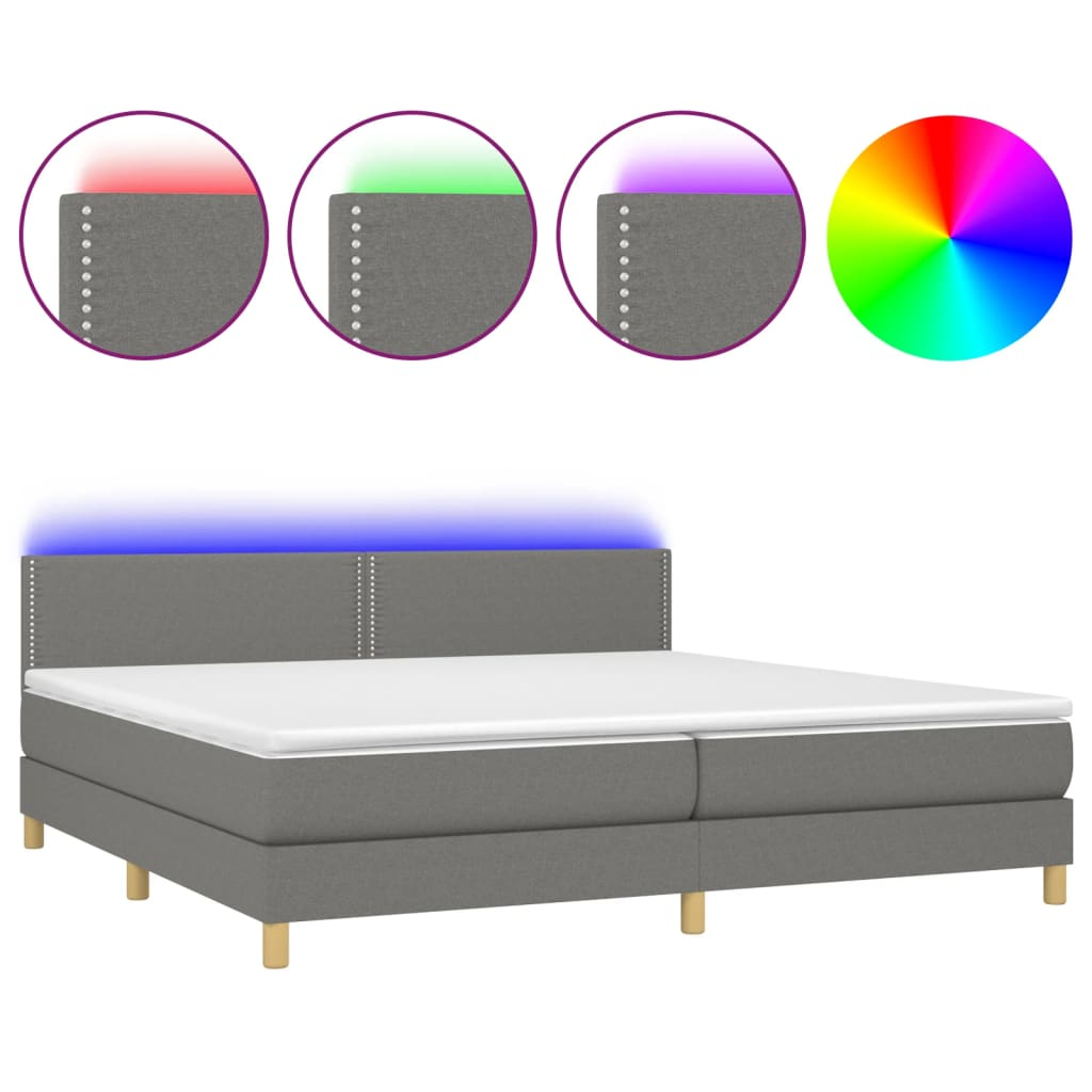 sötétszürke szövet rugós és LED-es ágy matraccal 200x200 cm (3133662)