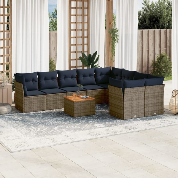 10 részes szürke polyrattan kerti ülőgarnitúra párnával