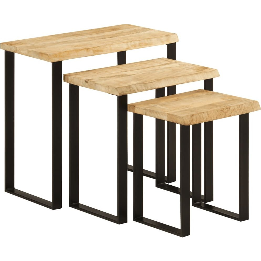 3 db tömör mangófa rakásolható asztal természetes éllel (372762)