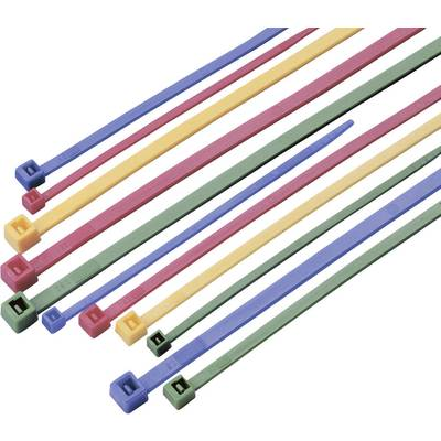 TRU COMPONENTS TC-11919648 Kábelkötöző100x2,5 mm, 203x2,5 mm, 292x3,6 mmZöld, Piros, Kék, Sárga;100 db (TC-11919648)