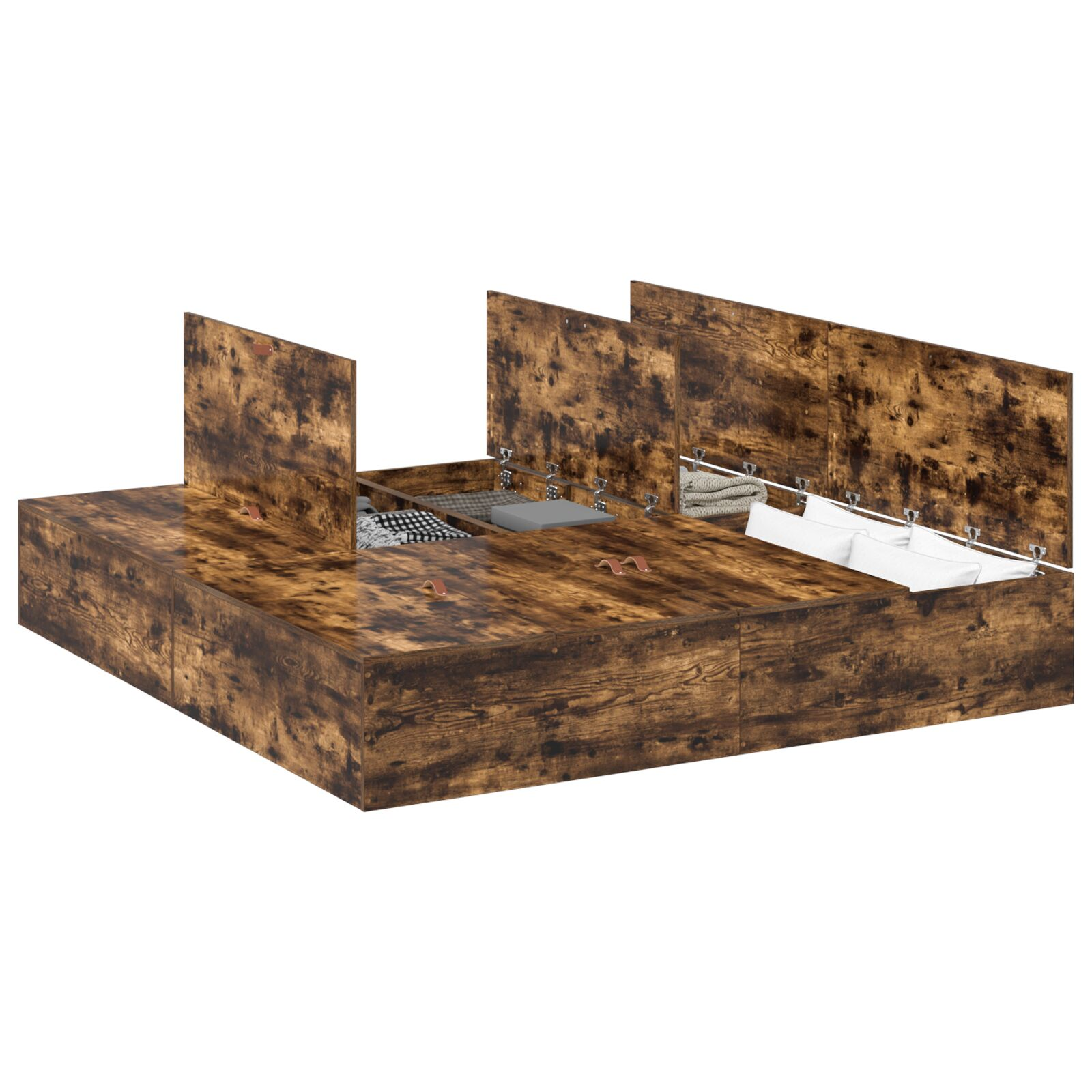 Ágykeret Füstölt tölgy Szerelt fa Dupla Tárolóágykeret (3335401)