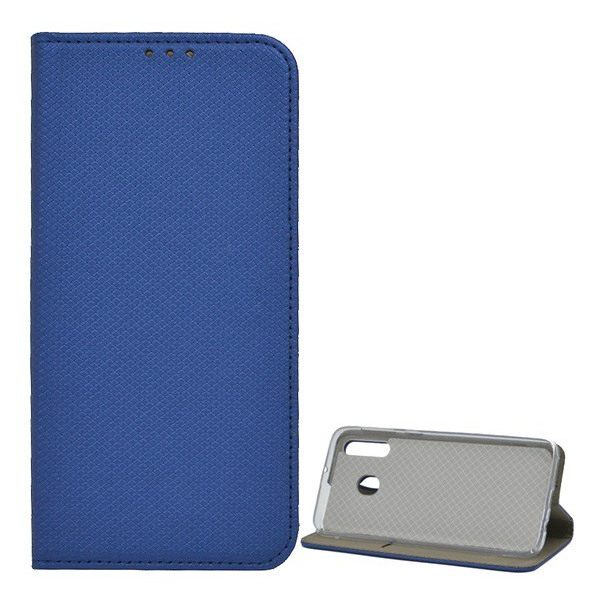 Tok álló, bőr hatású (FLIP, oldalra nyíló, asztali tartó funkció, rombusz minta) SÖTÉTKÉK [Samsung Galaxy M30 (SM-M305F)] (5996457870981)