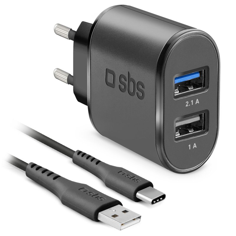 SBS TEKITTRC2U2AFASTK 2x USB Type-A Hálózati töltő - Fekete (10W) (TEKITTRC2U2AFASTK)