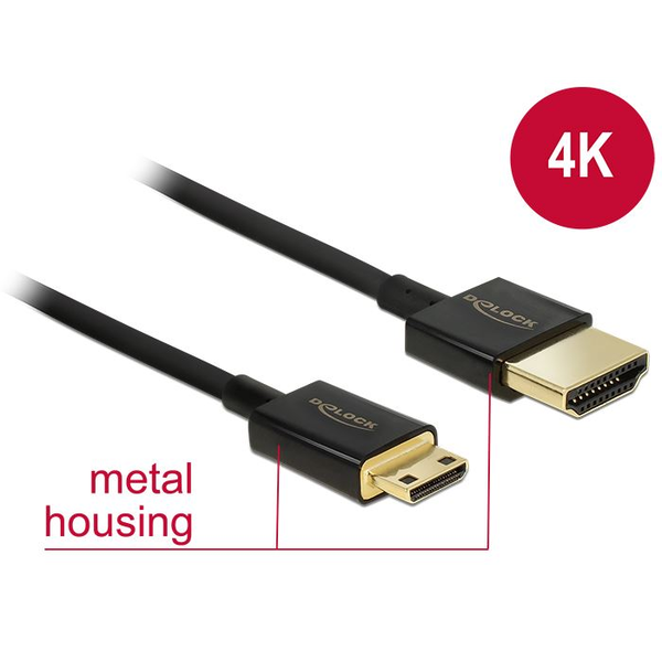 Кабел Delock 84778, Slim Premium, HDMI към мини HDMI-C TT 3D, 4K, 2 м