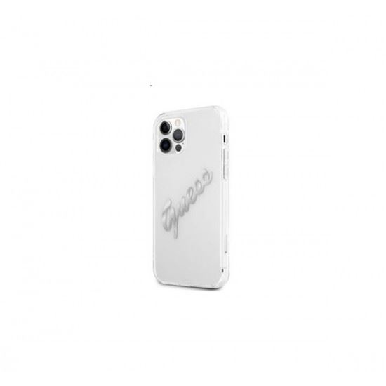 Guess PU Vintage Script Silver Logo Apple iPhone 12/12 Pro hátlap tok, átlátszó (GUHCP12MKTRSVSI) (GUHCP12MKTRSVSI)