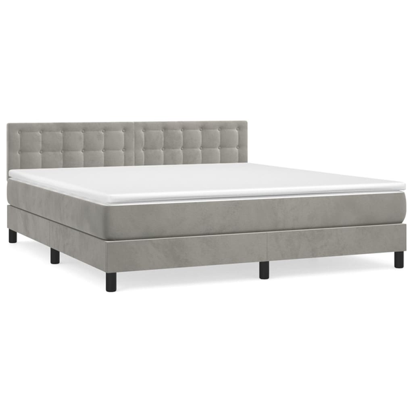 Pat box spring cu saltea, gri deschis, 160x200 cm, catifea