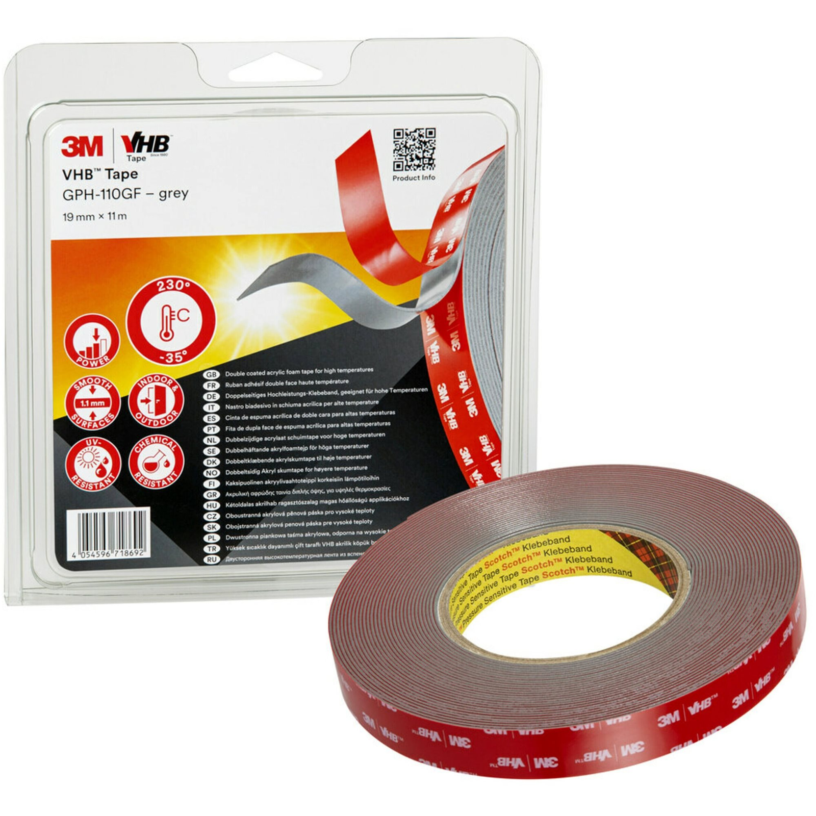 3M VHB GPH-110GF kétoldalas nagy teherbírású szalag, 19 mm x 11 m (F8205)