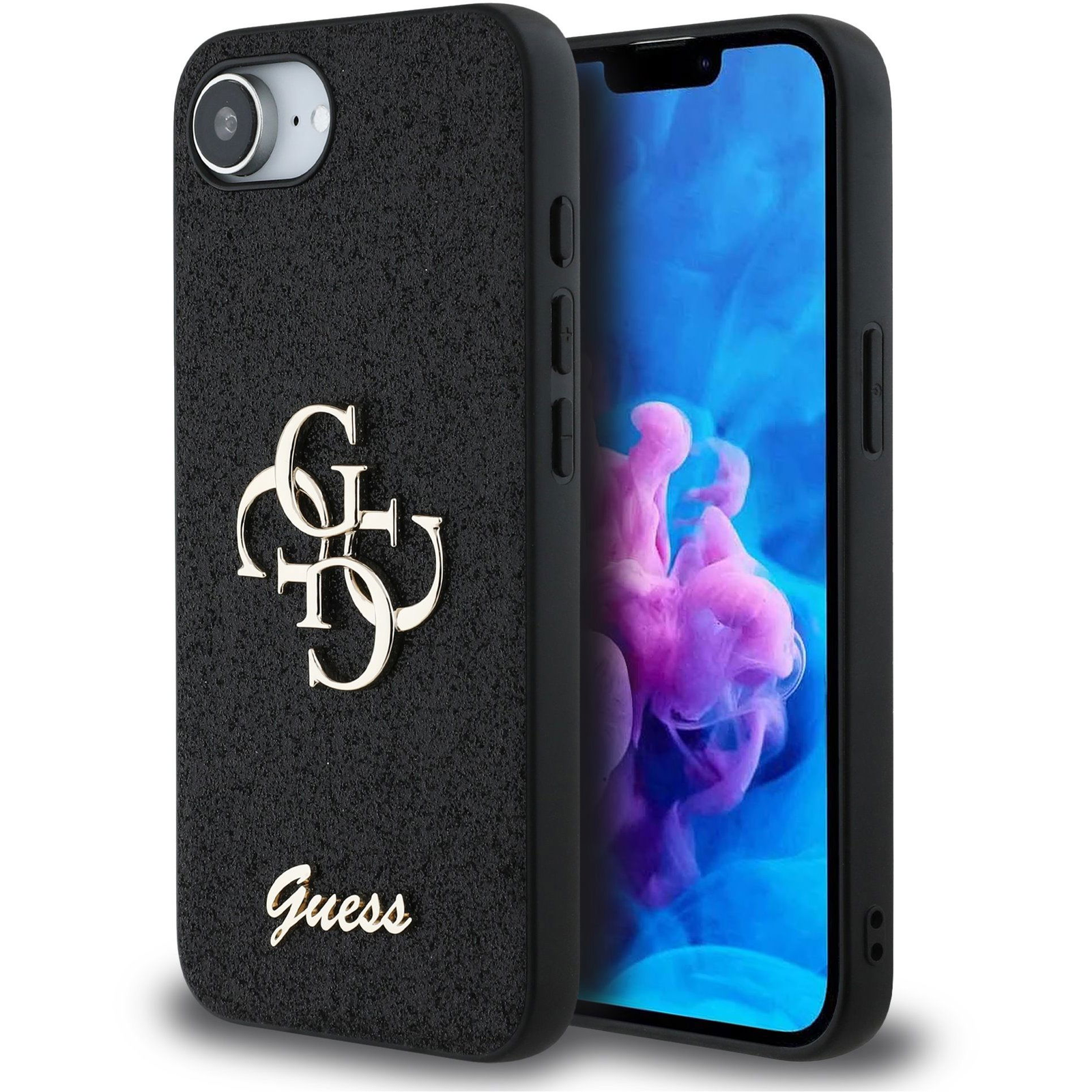 Guess PU Fixed Glitter 4G Metal Logo iPhone 16e fekete tok (GUHCPSE4HG4SGK)
