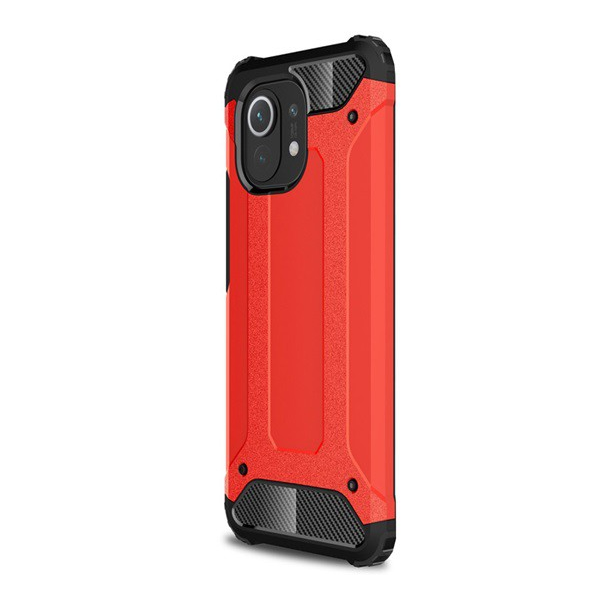 Defender műanyag telefonvédő (közepesen ütésálló, légpárnás sarok, szilikon belső, fémhatás) PIROS [Xiaomi Mi 11 5G] (5996591034539)