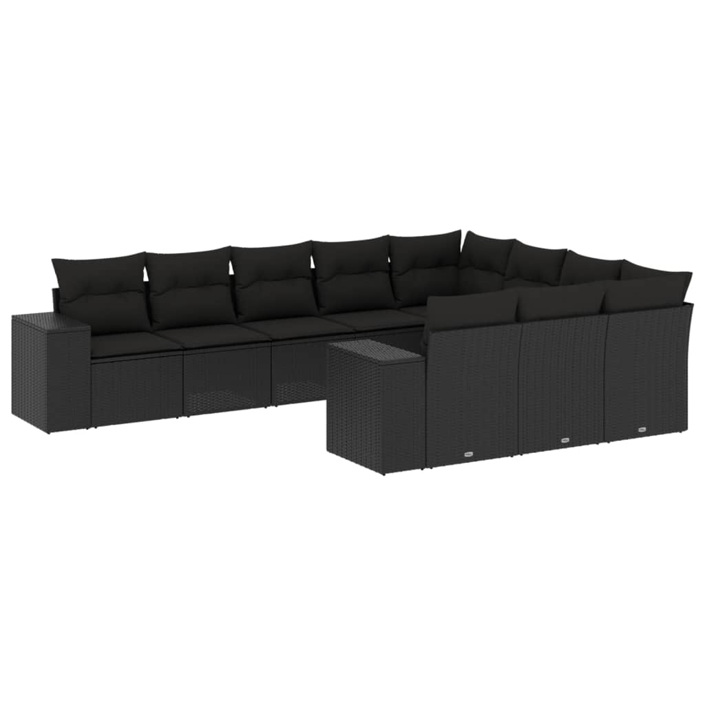 10 részes fekete polyrattan kerti ülőgarnitúra párnákkal (3255422)