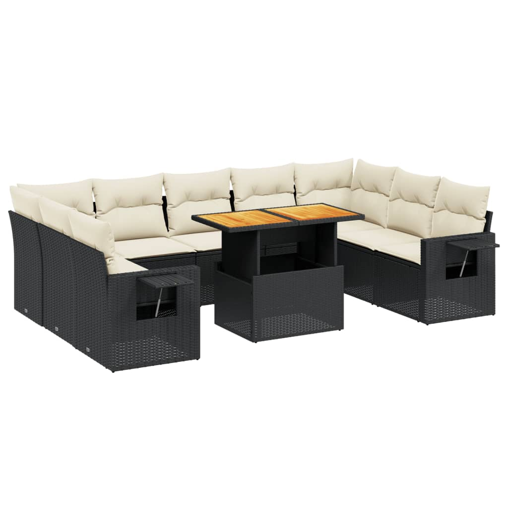 10 részes fekete polyrattan kerti ülőgarnitúra párnákkal (3271896)