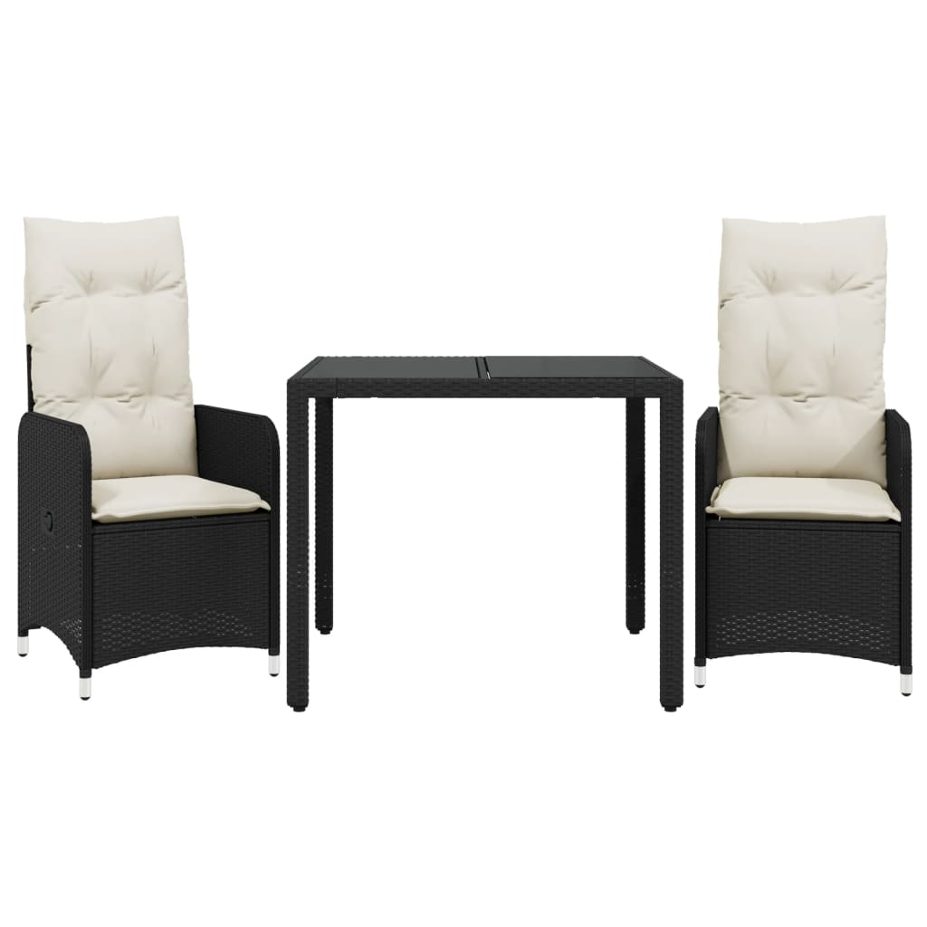 3 részes fekete polyrattan kerti bisztrógarnitúra párnákkal (3276987)