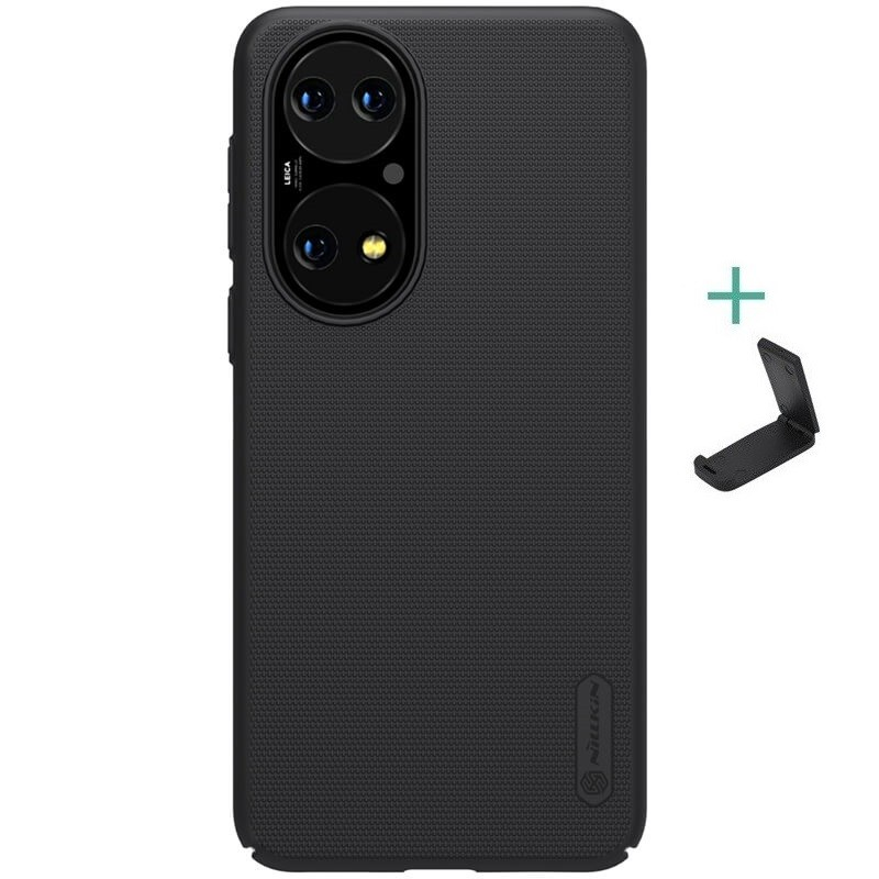 Huawei P50 / P50E, Műanyag hátlap védőtok, stand, Nillkin Super Frosted, fekete (G113909)