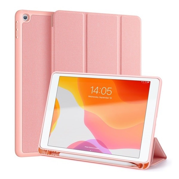 Apple iPad 10.2 (2019 / 2020 / 2021), калъф с папки, Smart Case, с поставка за молив Apple, Dux Ducis Domo, розов (RS91043)