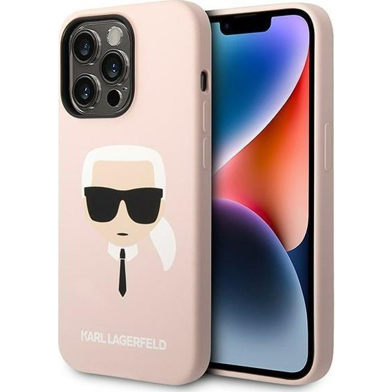 Karl Lagerfeld Silicone Karl`s Head Apple iPhone 14 Pro Max Magsafe hátlap tok, halvány rózsaszín (KLD1166)