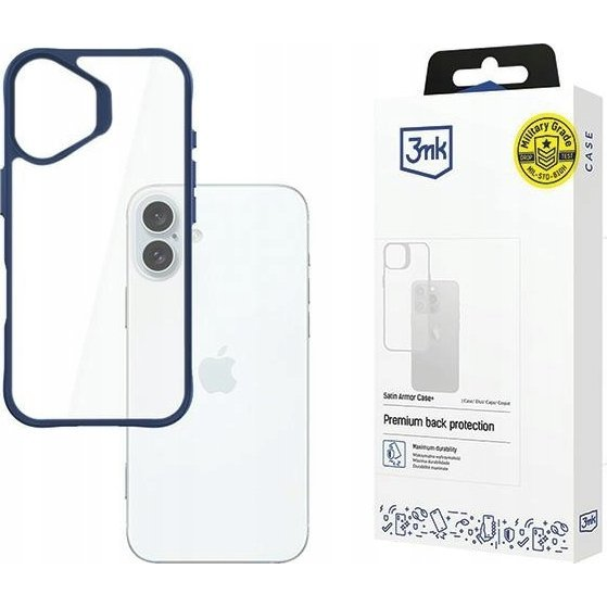 3mk Satin Armor Case+ átlátszó, TPU és PC anyagú telefontok Kék Apple iPhone 16 Plus (5903108597807)