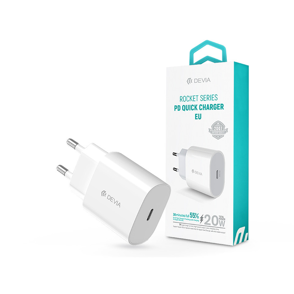 Devia hálózati töltő adapter Type-C bemenettel - 20W - Devia Rocket Series PD3.0Quick Charger - fehér