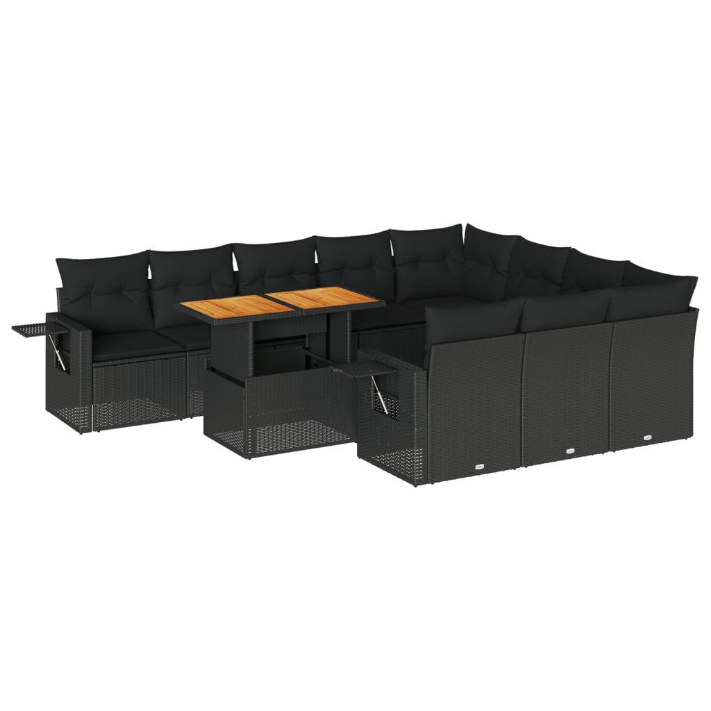 11 részes fekete polyrattan kerti ülőgarnitúra párnákkal (3327198)