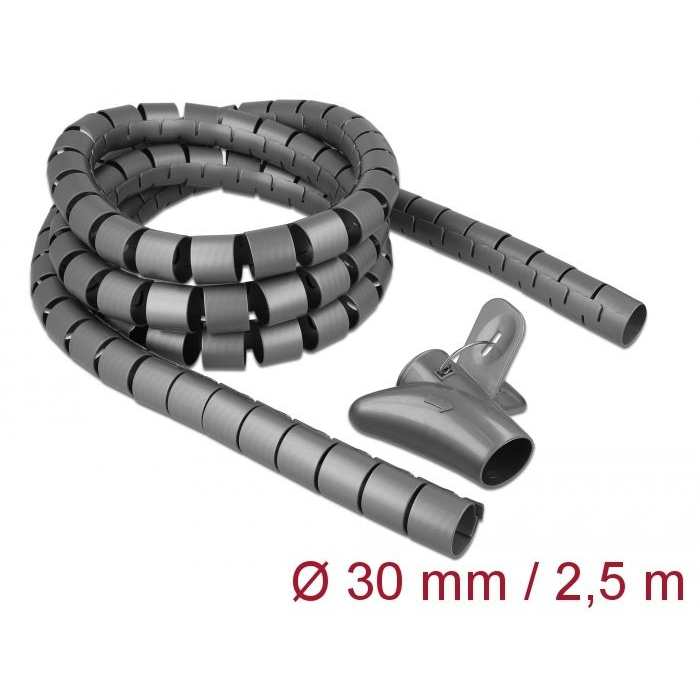 Delock spirális kábelburkolat behúzó eszközzel 2,5m x 30mm szürke (18846) (delock18846)