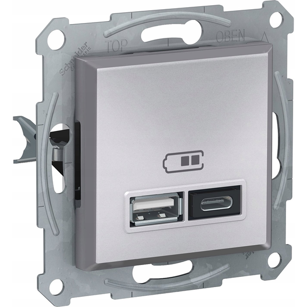 SCHNEIDERE Gniazdo ładowania USB Schneider Asfora EPH2700361 podtynkowe A+C 2,4A bez ramki aluminium