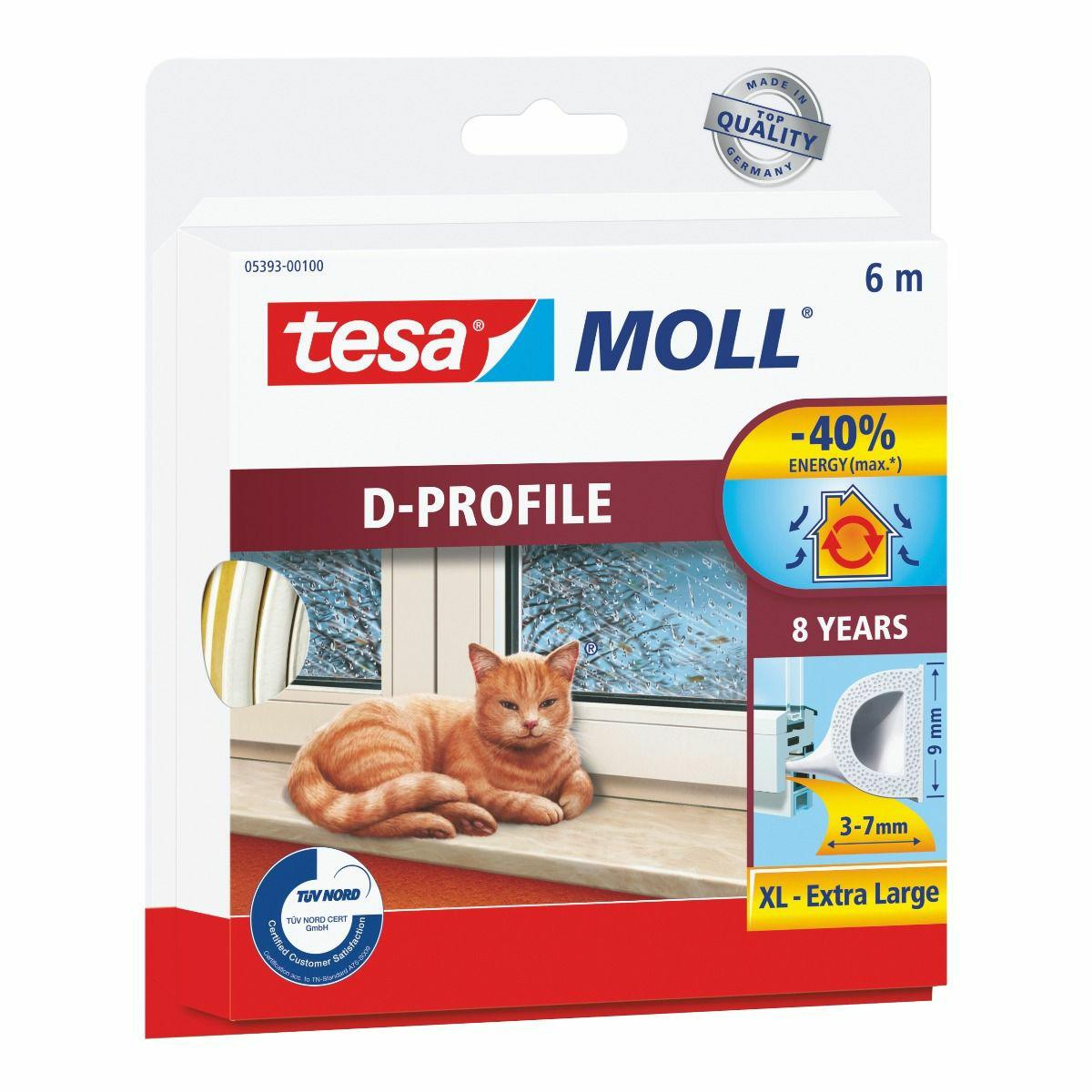 tesamoll Gumi tömítés, fehér, D profil, 6 m (05393-00102-00)