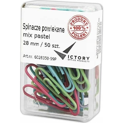  Victory Office Product SPINACZE BIUROWE VICTORY OFFICE 28MM 50 SZT. OKRĄGŁE PASTELOWE MIX KOLORÓW POJEMNIK PLASTIKOWY