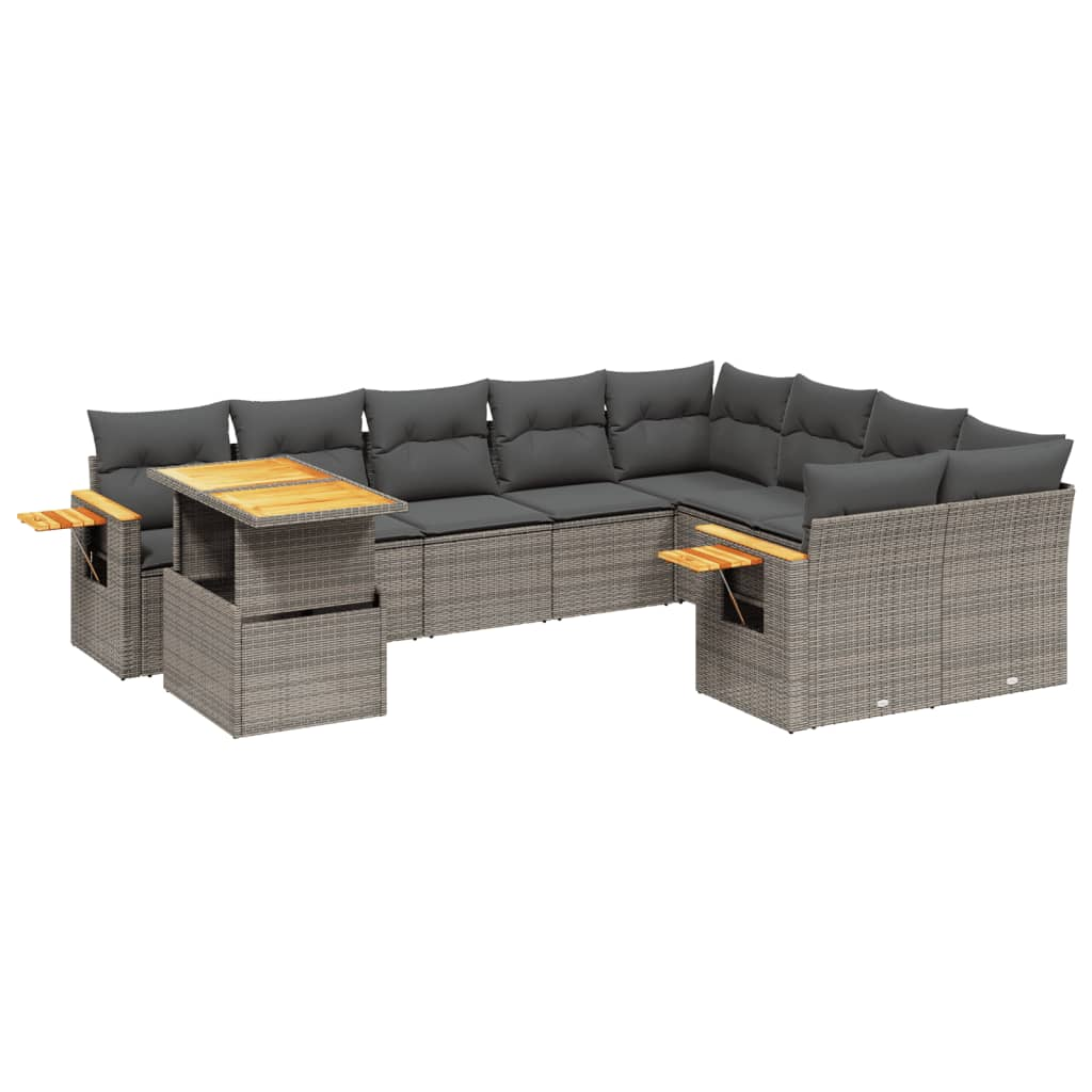 10 részes szürke polyrattan kerti ülőgarnitúra párnákkal (3273685)