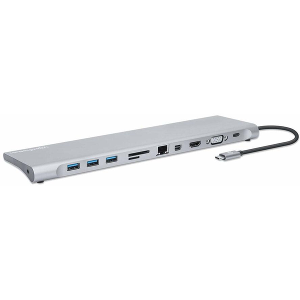 Manhattan 130578 stații de andocare și replicatoare de porturi pentru calculatoare portabile Prin cablu USB 3.2 Gen 1 (3.1 Gen 1) Type-C Aluminiu