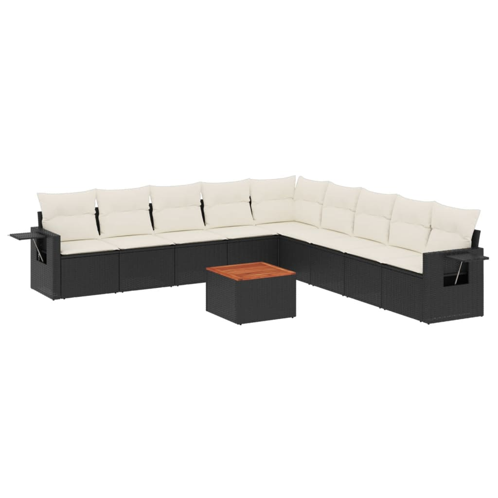 10 részes fekete polyrattan kerti ülőgarnitúra párnákkal (3224607)