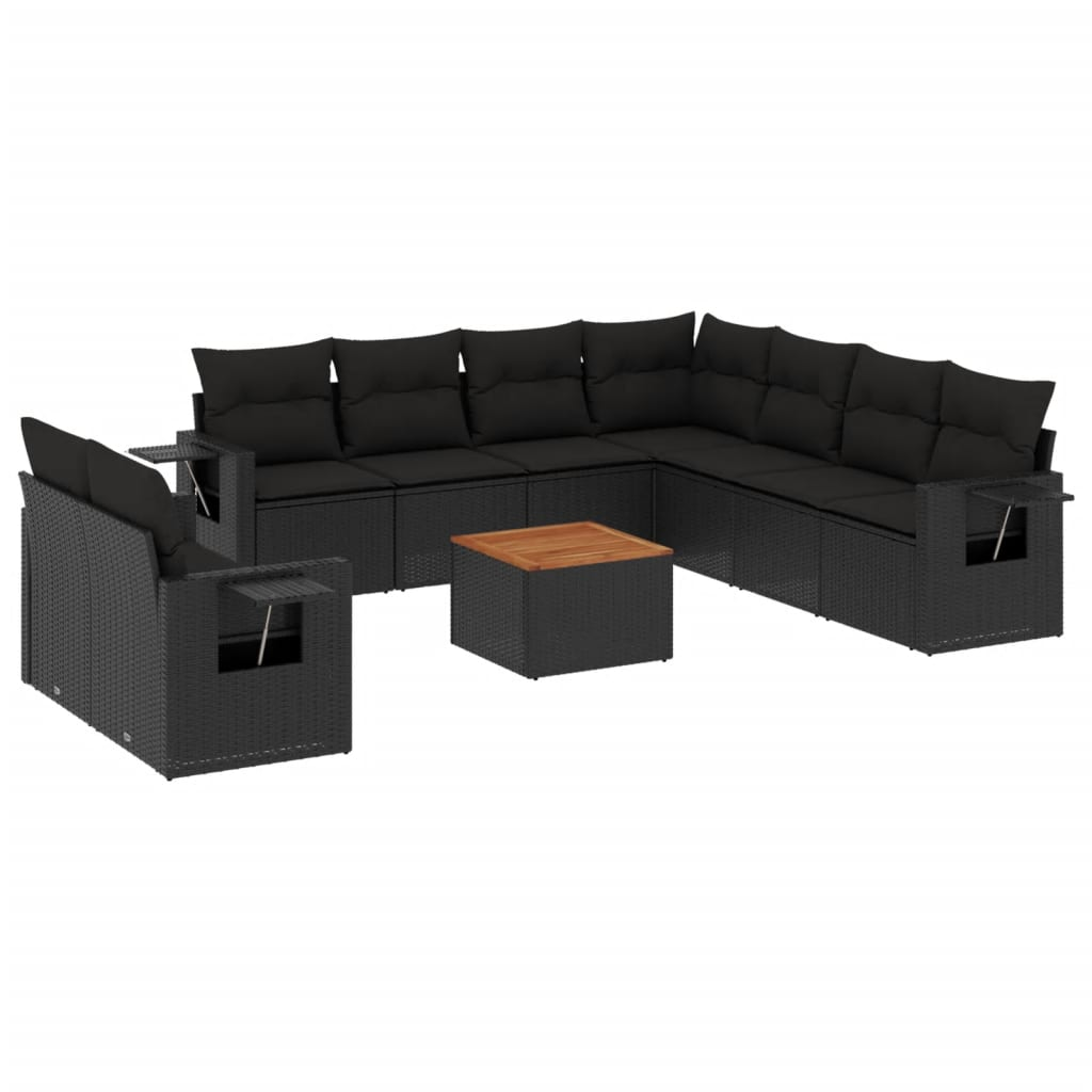 10 részes fekete polyrattan kerti ülőgarnitúra párnákkal (3224627)