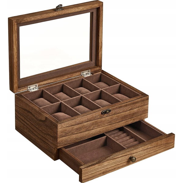 Óradoboz, Ekszerdoboz Üvegfedéllel, 27 X 13 X 20 Cm, Rusztikus Dió