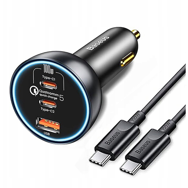 Ładowarka Baseus Ładowarka samochodowa Baseus 160W z technologią Qualcomm® Quick Charge™ 5 2xUSB-C 1xUSB-A - szara