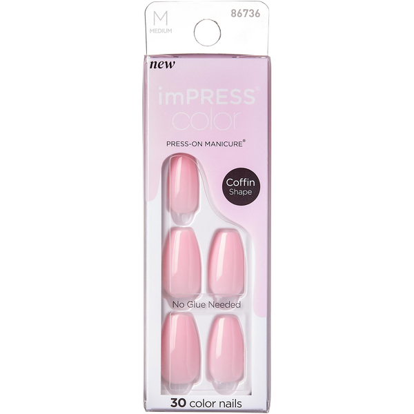 KISS Sztuczne paznokcie samoprzylepne imPRESS Color Medium Coffin Press-On Nails, Pink Dream