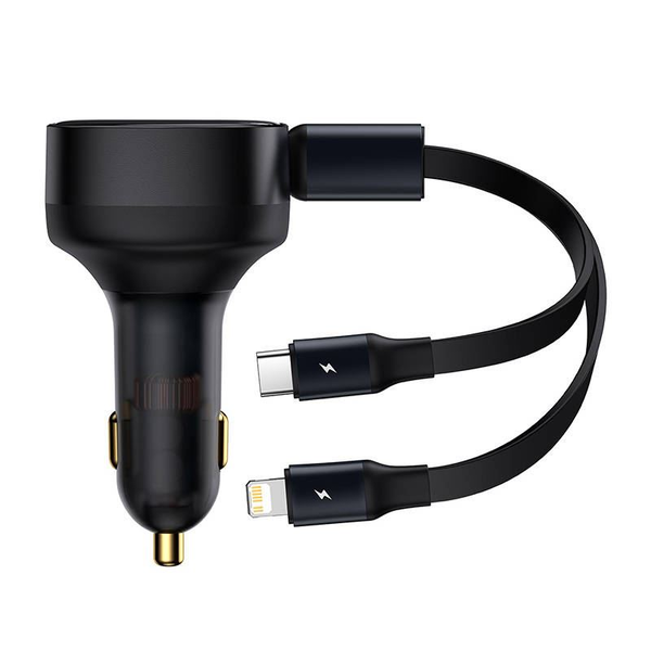 Baseus Enjoyment autós töltő 2 kábel USB-C Lightning 3A 30W fekete (CGTX000001)