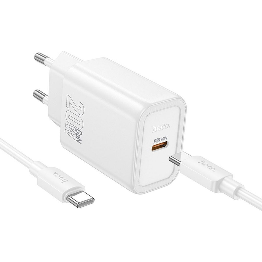 Hoco N60 Hálózati Töltő Type-C Aljzat 20 w, Pd Gyorstöltő 3.0 + Lightning Kábel, Fehér ( )