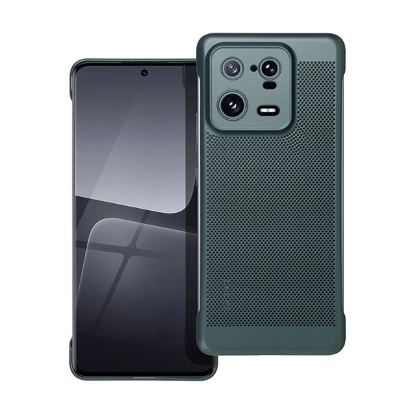 Xiaomi 13 Pro, Műanyag hátlap védőtok, légáteresztő, lyukacsos minta, Breezy, sötétzöld (G142661)