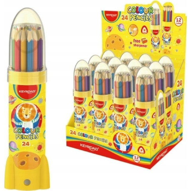 Keyroad Színes Ceruza Készlet - 24 db, Háromszögletű, Rakéta Palackban (KR972229)