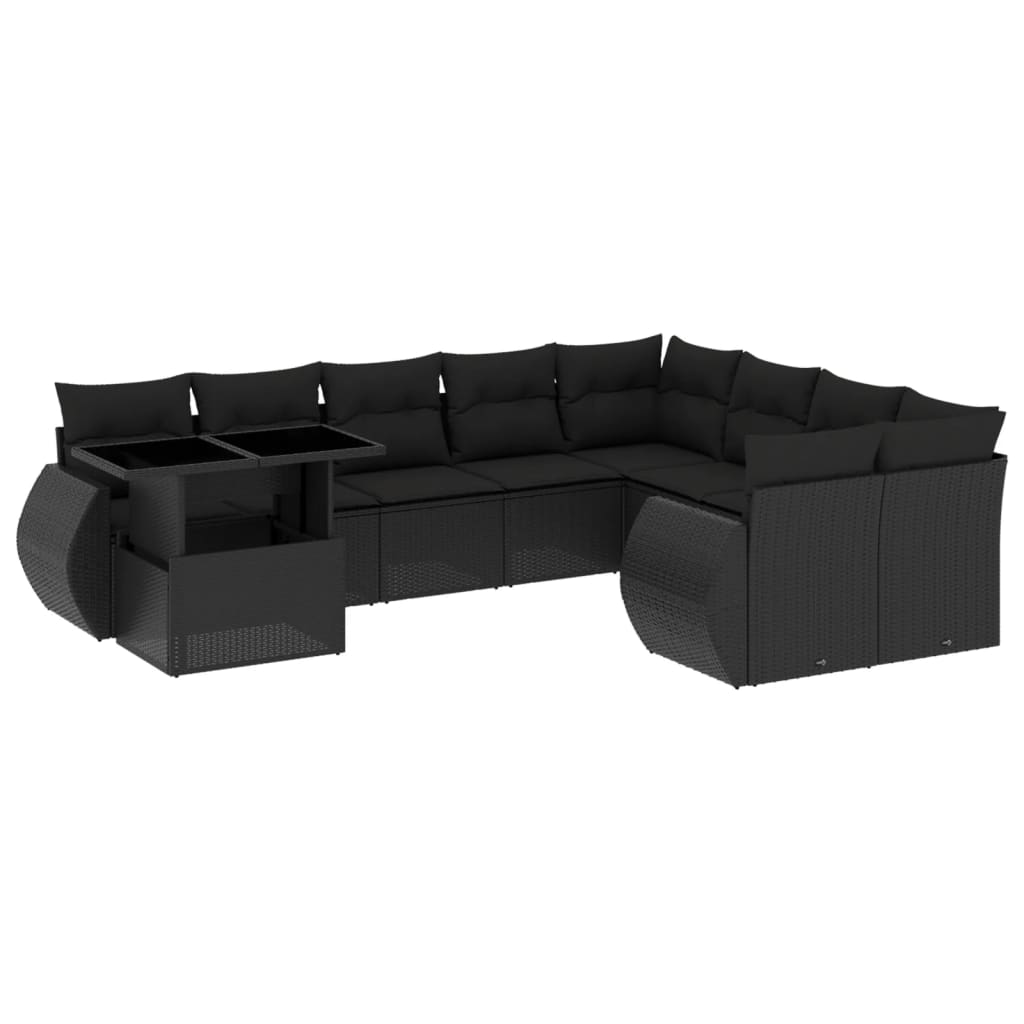 10 részes fekete polyrattan kerti ülőgarnitúra párnákkal (3268765)