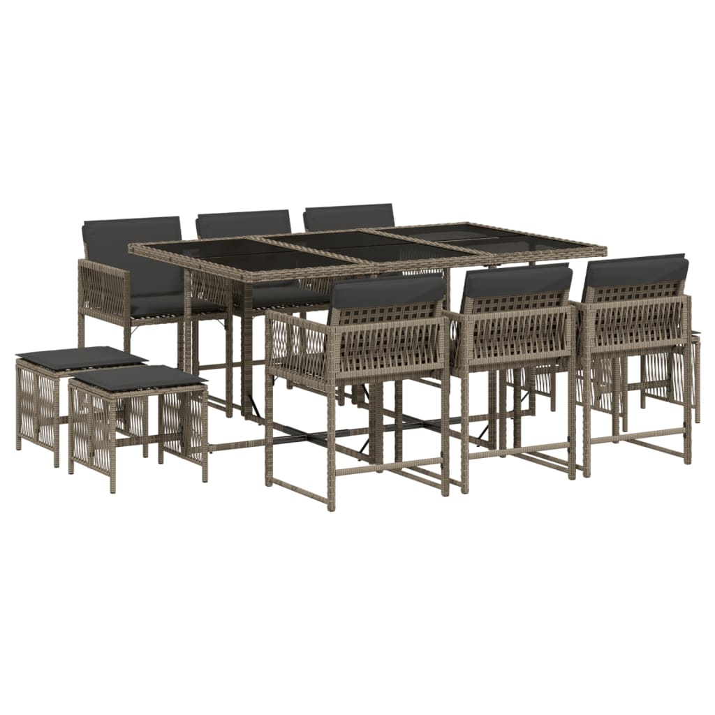 11 részes szürke polyrattan kerti ülőgarnitúra párnákkal (3211508)