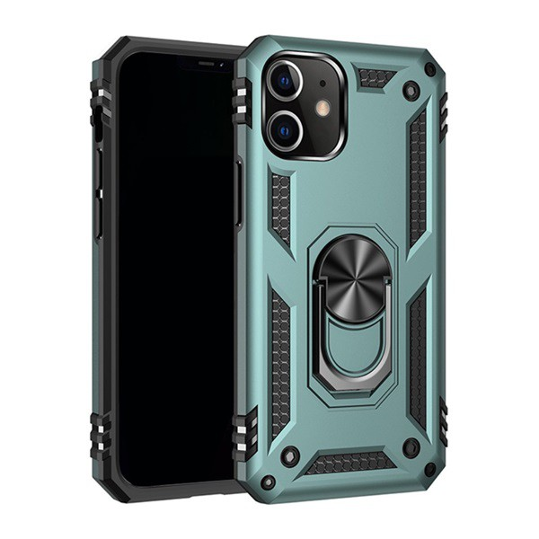 Defender műanyag telefonvédő (közepesen ütésálló, szilikon belső, telefontartó gyűrű, beépített fémlemez) SÖTÉTZÖLD [Apple iPhone 12 mini] (5996591011387)