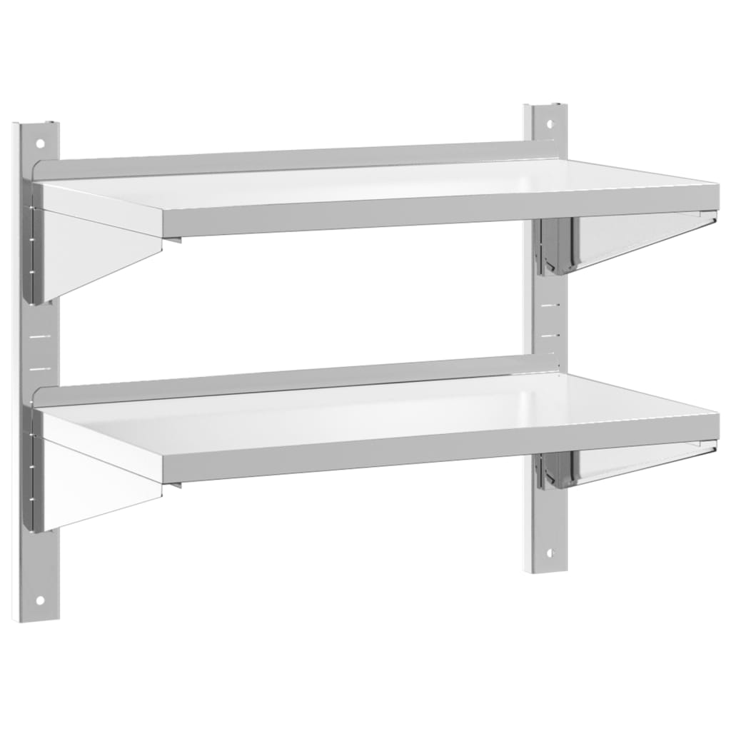 2 szintes ezüst rozsdamentes acél fali polc 75 x 40 x 60 cm (30312)