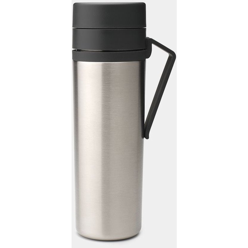 Brabantia Make&Take Insulated Flask duplafalú termosz 500 ml, hideg és meleg italok számára, szivárgásmentes, fogantyúval, r.m. acél, sötétszürke - 228643 (228643)